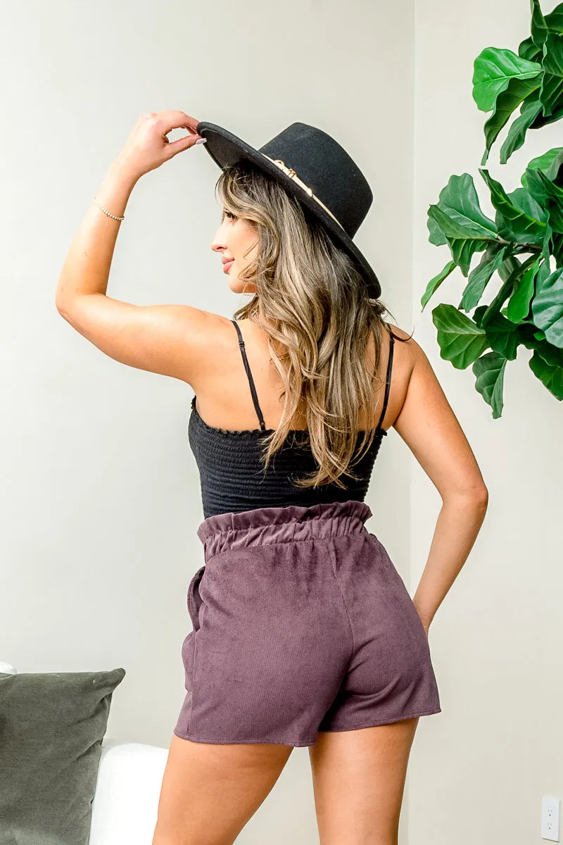 Corduroy Paperbag Waist Mini Shorts with Slant Pockets (BP02342)